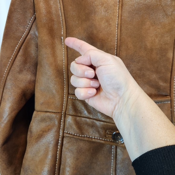 Guess Women's Size M Faux Shearling Coat Brown Sherpa Penny Lane 70s Western Y2K - Picture 6 of 9